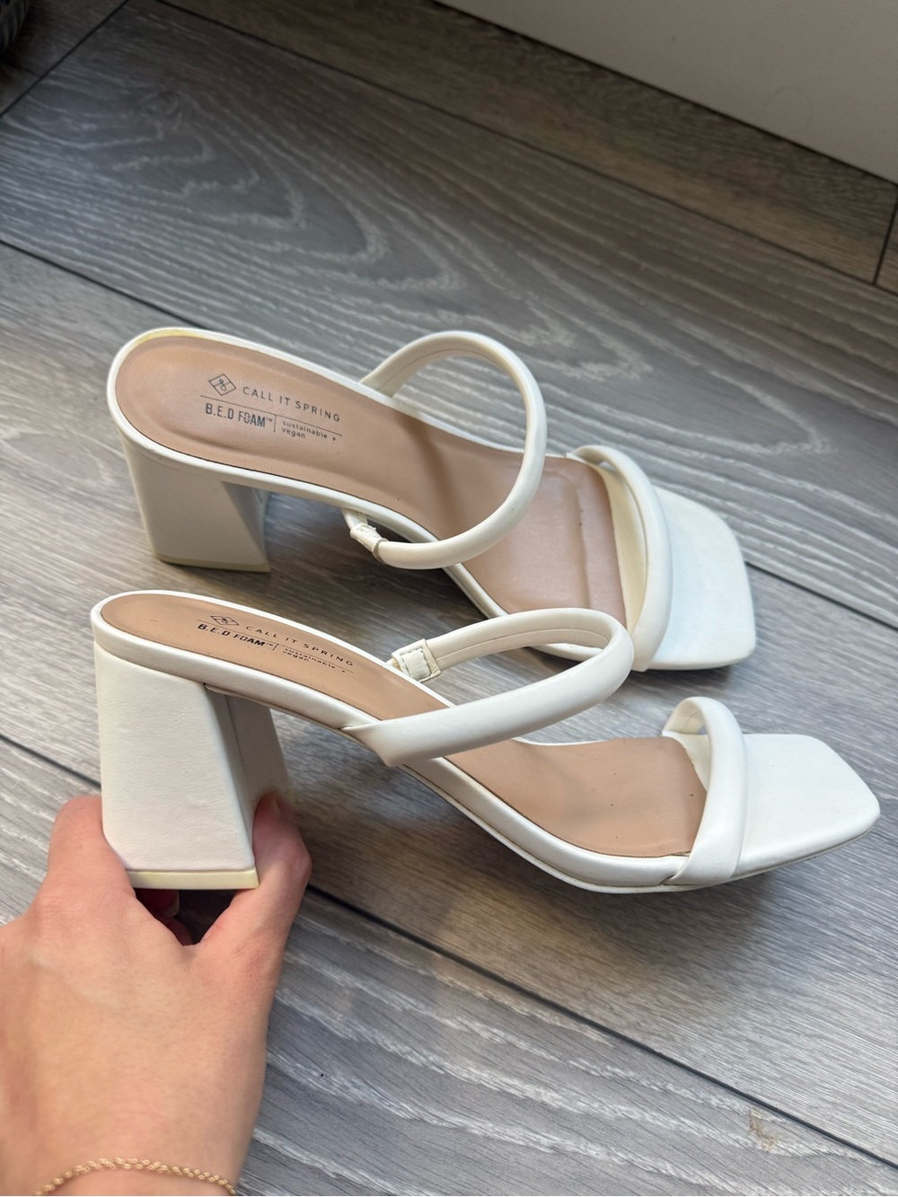 Call It Spring White Block Heel Slingback Sandals